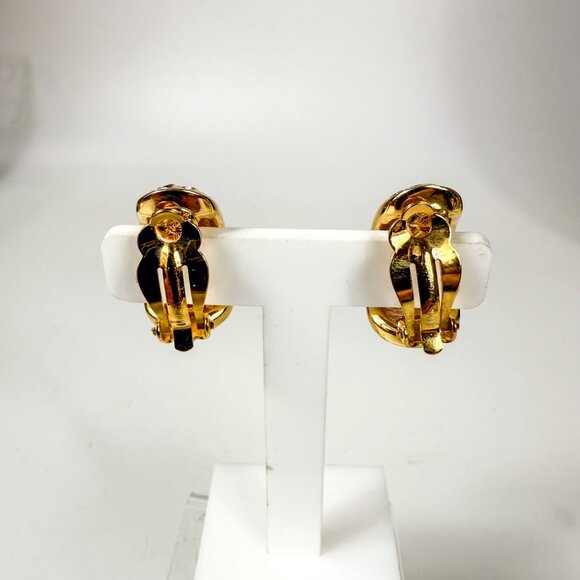 Swarovski Gold Tone Swirl Design Brooch & Clip-On Earrings Set Clear Crystals - Picture 7 of 8